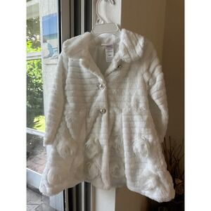 Little Lass White Faux‎ Fur Rose Detail Girl's Coat Jacket Size 24M EUC
